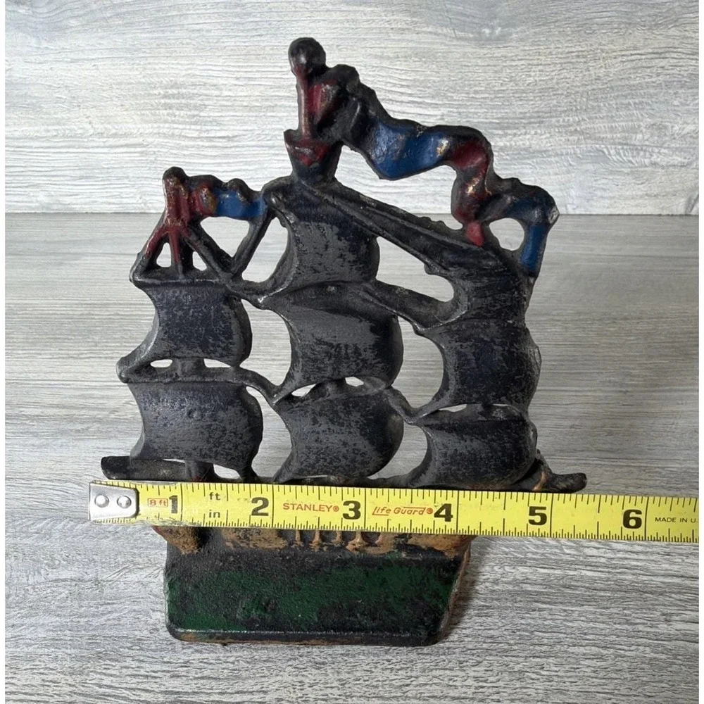 Vintage Nautical Sailing Clipper Ship Sail Boat Painted Metal Library 5.75